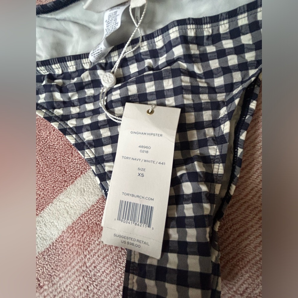 Tori Burch swim bottoms size x small hipster blue and white 💙